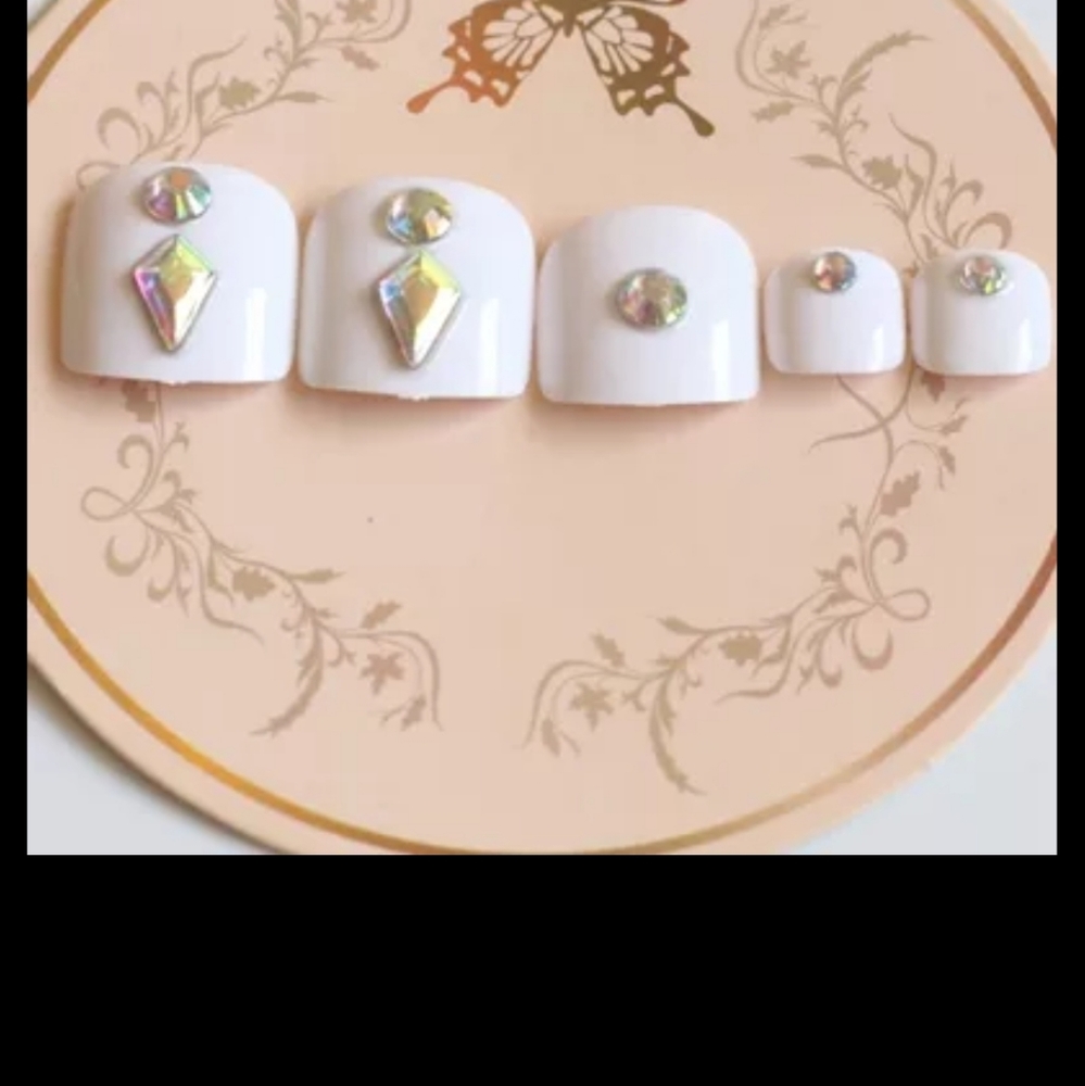 Sold! White w colored jewels press on toenails